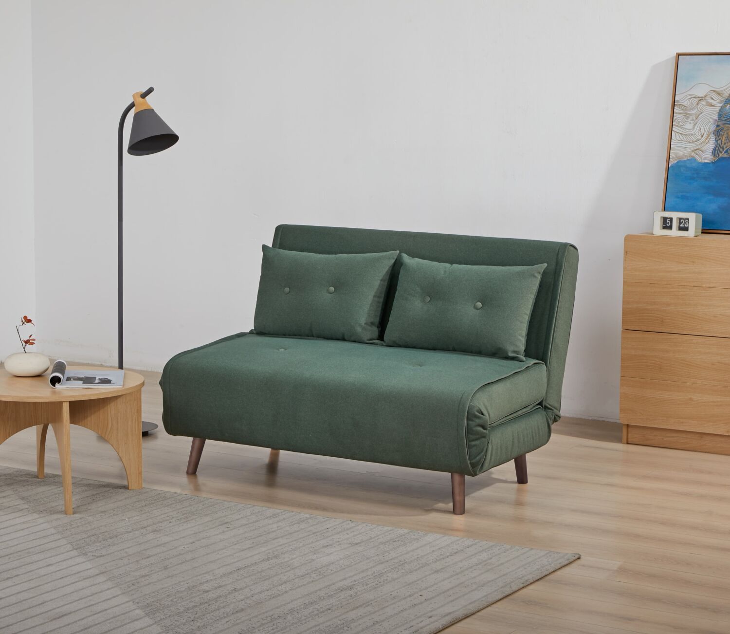 Haru 2-Seat Sofa Bed &ndash; Mohair Green Fabric