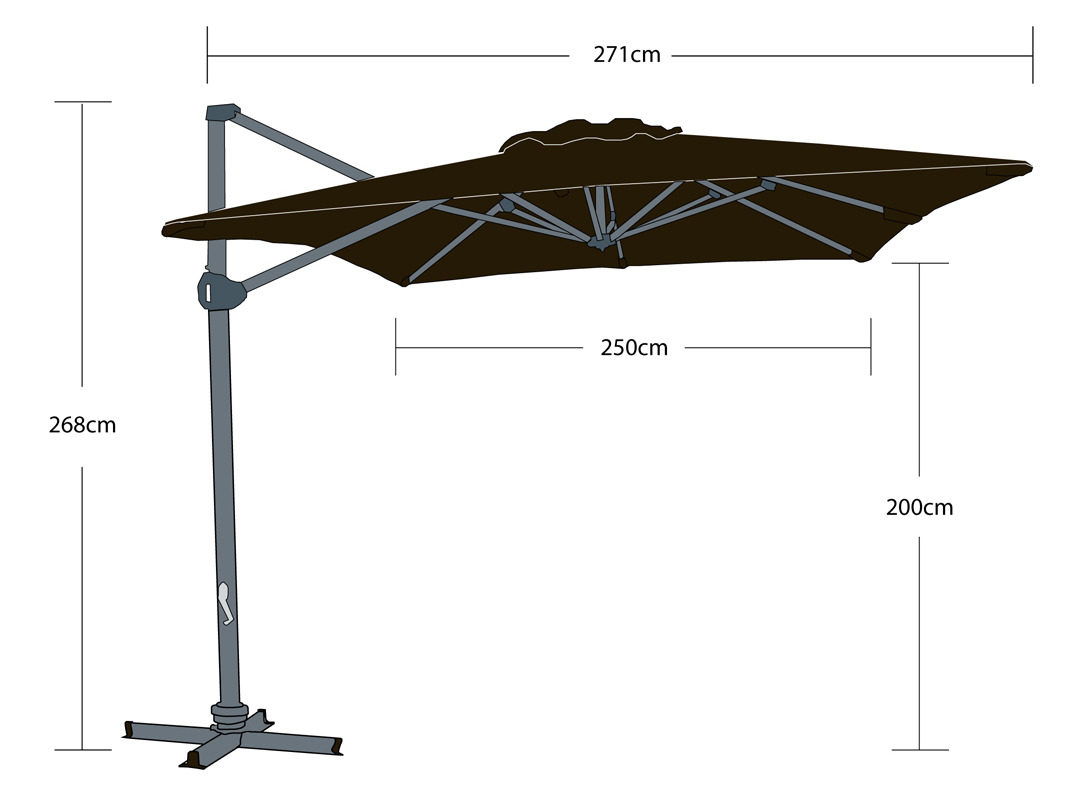 Titan 2.5m Square Cantilever Outdoor Umbrella -  Charcoal   