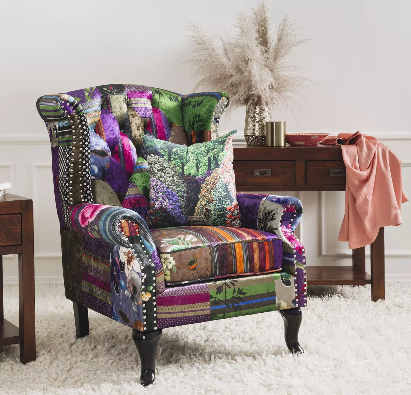 Patchwork Wingback Chair