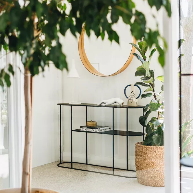 Deco Console Table - Black Oak