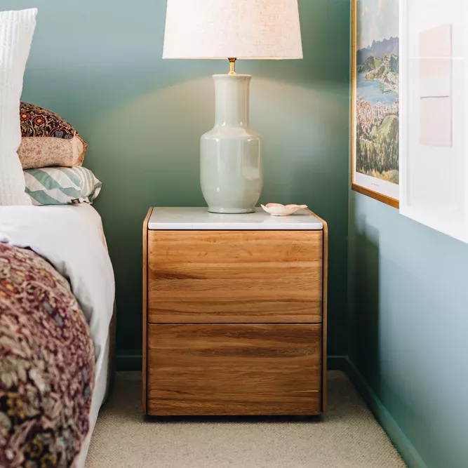 Cube Bedside Table - Natural / Marble Top