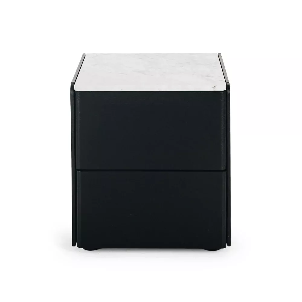 Cube Bedside Table - Black / Marble Top