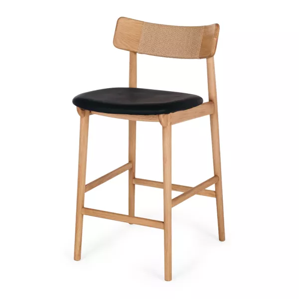 Niles High-back Barstool - Natural Oak / Black Seat