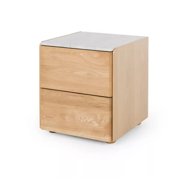 Cube Bedside Table - Natural / Marble Top